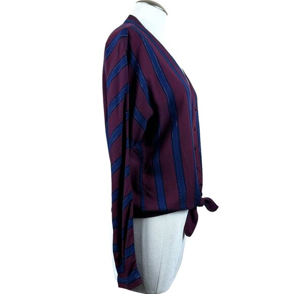 Women's Rails Sloane Janeiro Stripe Metallic Button Up V-neck Tie Front Blouse S - Picture 3 of 9